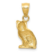 14k Yellow Gold 2D Textured and Satin Cat Pendant