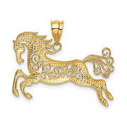 14k Yellow Gold and White Rhodium Two Tone Filigree Horse Pendant