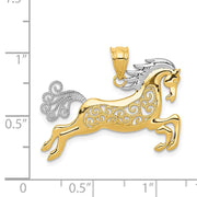 14k Yellow Gold and White Rhodium Two Tone Filigree Horse Pendant