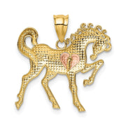 14 Two Tone Gold Prancing Horse with Pink Heart Pendant