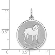 Sterling Silver Laser Etched Beagle Dog Pendant, 19mm