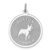 Sterling Silver Laser Etched Boston Terrier Dog Pendant, 19mm