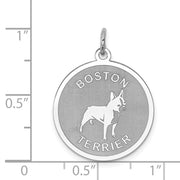 Sterling Silver Laser Etched Boston Terrier Dog Pendant, 19mm