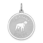 Sterling Silver Laser Etched Brittany Spaniel Dog Pendant, 19mm