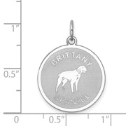 Sterling Silver Laser Etched Brittany Spaniel Dog Pendant, 19mm