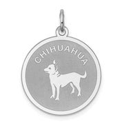 Sterling Silver Laser Etched Chihuahua Dog Pendant, 19mm