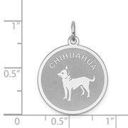 Sterling Silver Laser Etched Chihuahua Dog Pendant, 19mm