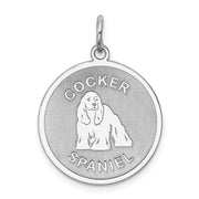 Sterling Silver Laser Etched Cocker Spaniel Dog Pendant, 19mm