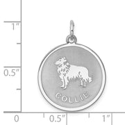 Sterling Silver Laser Etched Collie Dog Pendant, 19mm
