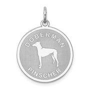 Sterling Silver Laser Etched Doberman Pinscher Dog Pendant, 19mm