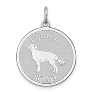 Sterling Silver Laser Etched English Setter Dog Pendant, 19mm