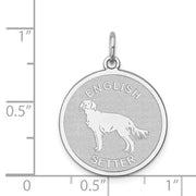 Sterling Silver Laser Etched English Setter Dog Pendant, 19mm