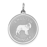 Sterling Silver Laser Etched English Springer Dog Pendant, 19mm
