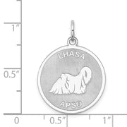 Sterling Silver Laser Etched Lhasa Apso Dog Pendant, 19mm