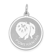 Sterling Silver Laser Etched Pomeranian Dog Pendant, 19mm