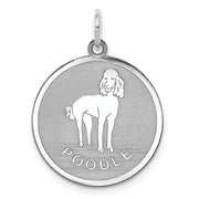 Sterling Silver Laser Etched Poodle Dog Pendant, 19mm