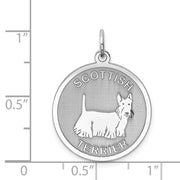 Sterling Silver Laser Etched Scottish Terrier Dog Pendant, 19mm