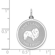 Sterling Silver Laser Etched Shetland Sheepdog Dog Pendant, 19mm