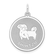 Sterling Silver Laser Etched Shih Tzu Dog Pendant, 19mm
