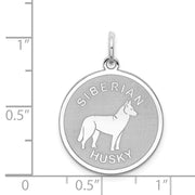 Sterling Silver Laser Etched Siberian Husky Dog Pendant, 19mm