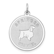 Sterling Silver Laser Etched Springer Spaniel Dog Pendant, 19mm