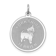 Sterling Silver Laser Etched Yorkshire Terrier Dog Pendant, 19mm