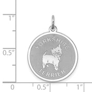 Sterling Silver Laser Etched Yorkshire Terrier Dog Pendant, 19mm