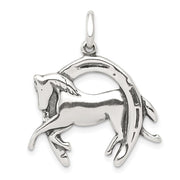 Sterling Silver Antiqued 3D Horse and Horseshoe Pendant