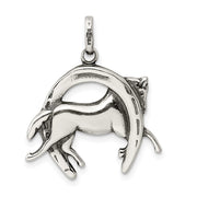 Sterling Silver Antiqued 3D Horse and Horseshoe Pendant