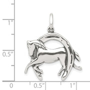 Sterling Silver Antiqued 3D Horse and Horseshoe Pendant