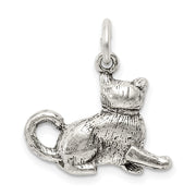Sterling Silver 3D Antiqued Cat Charm or Pendant