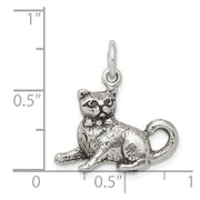 Sterling Silver 3D Antiqued Cat Charm or Pendant