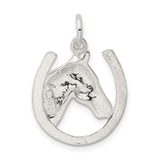 Sterling Silver Polished Horseshoe and Horse Head Pendant