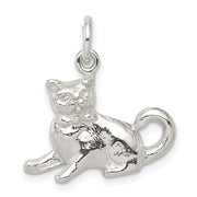 Sterling Silver 3D Polished Cat Charm or Pendant