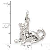 Sterling Silver 3D Polished Cat Charm or Pendant