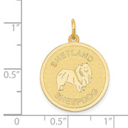 14k Yellow Gold Laser Etched Shetland Sheepdog Disc Pendant, 19mm