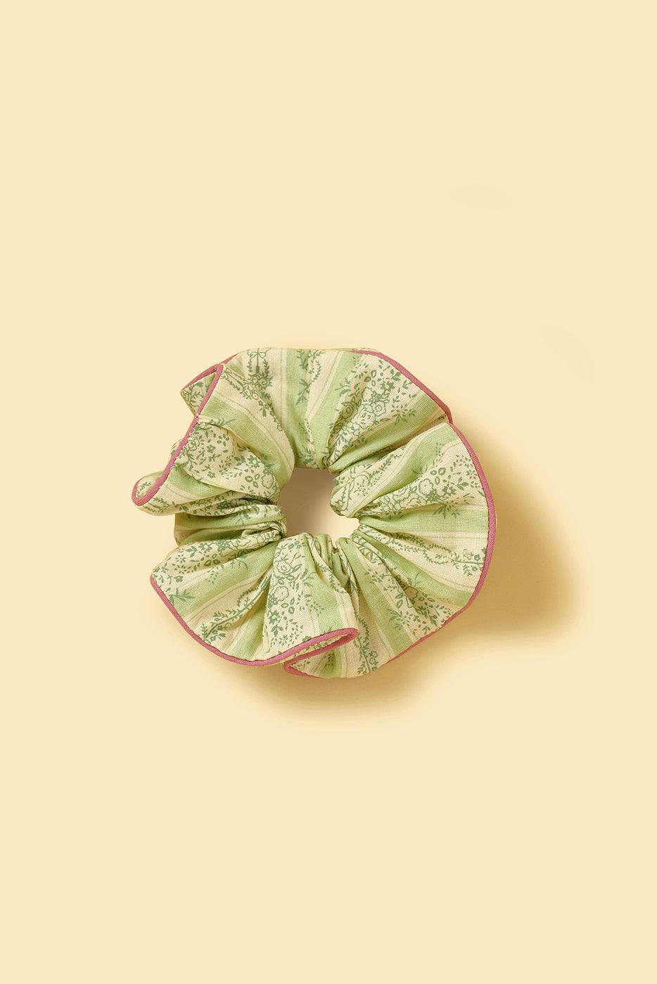 Picnic Bliss Floral Gingham Print  Handmade Scrunchie 