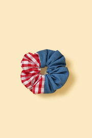 Park Day Denim Gingham Print Handmade Scrunchie 