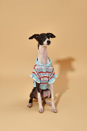 Pet & Me Spring Summer Ocean Blue Ruffle Crochet Short Sleeve Polo Shirt 