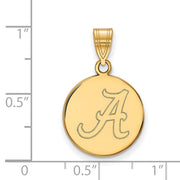 10k Yellow Gold U. of Alabama Medium Initial A Disc Pendant