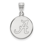 14k White Gold U. of Alabama Medium Initial A Disc Pendant