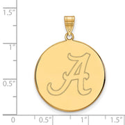 14k Gold Plated Silver U. of Alabama XL Initial A Disc Pendant