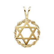 14k Yellow Gold Star of David Circle Pendant, 13mm