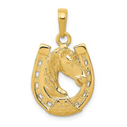 14k White or Yellow Gold Horse Head and Horseshoe Pendant, 15mm