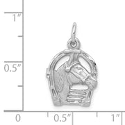 14k Yellow or White Gold Horse Head & Horseshoe Charm or Pendant, 13mm