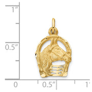 14k Yellow or White Gold Horse Head & Horseshoe Charm or Pendant, 13mm