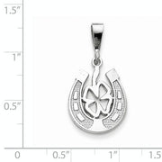 14k Yellow or White Gold Four Leaf Clover and Horseshoe Pendant, 15mm