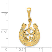 14k Yellow or White Gold Four Leaf Clover and Horseshoe Pendant, 15mm