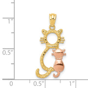 14k Yellow & Rose or White & Rose Gold Sitting Cats Pendant, 11 x 22mm
