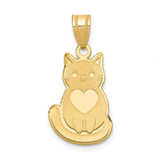 14k Yellow Gold Polished & Laser Cut Engravable Cat Pendant, 13 x 25mm